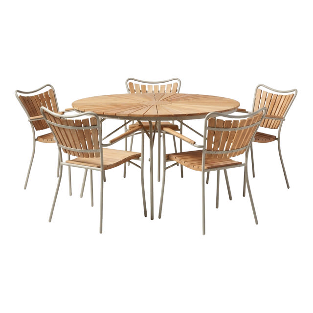Ellen Set - Tisch 130 cm & Fünf Stühle - Sandfarben