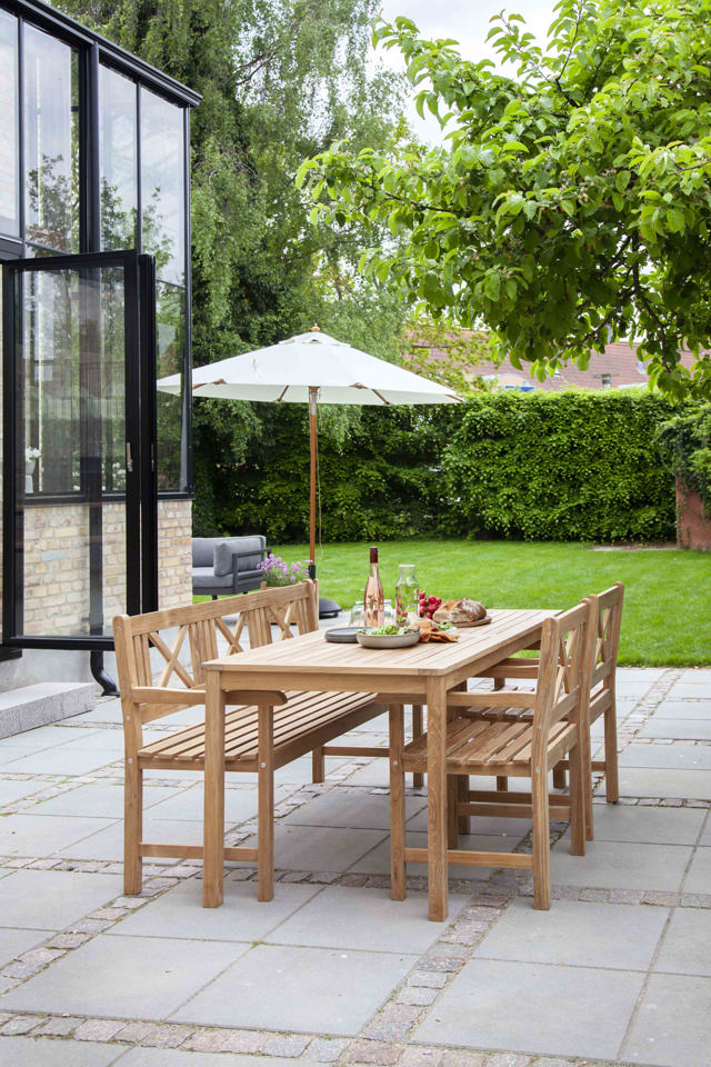 Rosenborg Set - Dreisitzerbank, zwei Stühle & Tisch - Teak